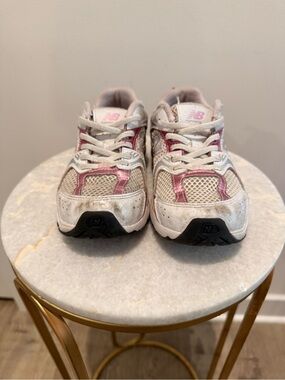 New Balance Kids White and Pink Athletic Sneakers